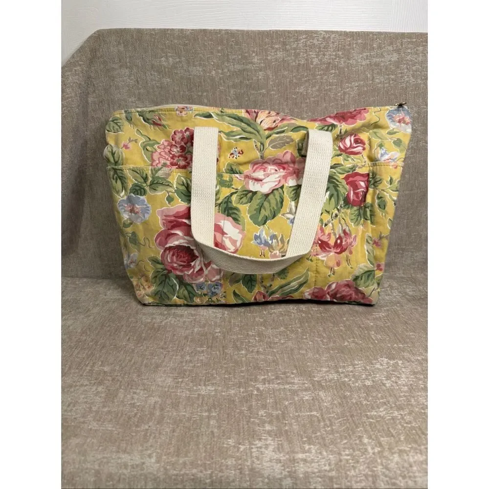 Laura Ashley Women's Floral Webbing Handle Tote Shoulder Handbag Multicolor